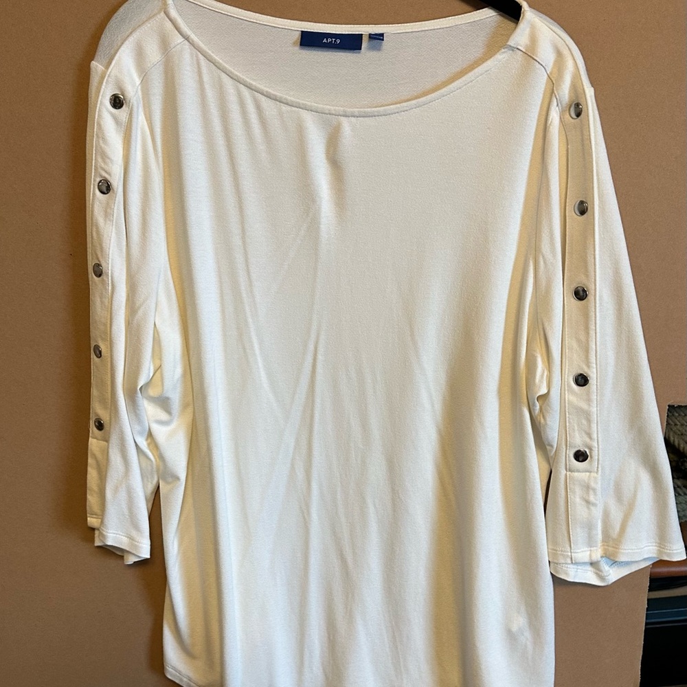 Large cotton/poly blend blouse , 3/4  sleeves with silver button on sleeves